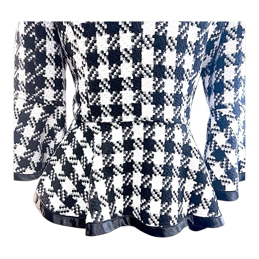 ANTHROPOLOGIE RYU Label Woven Black & Ivory Check Peplum Blazer S - Picture 15 of 17